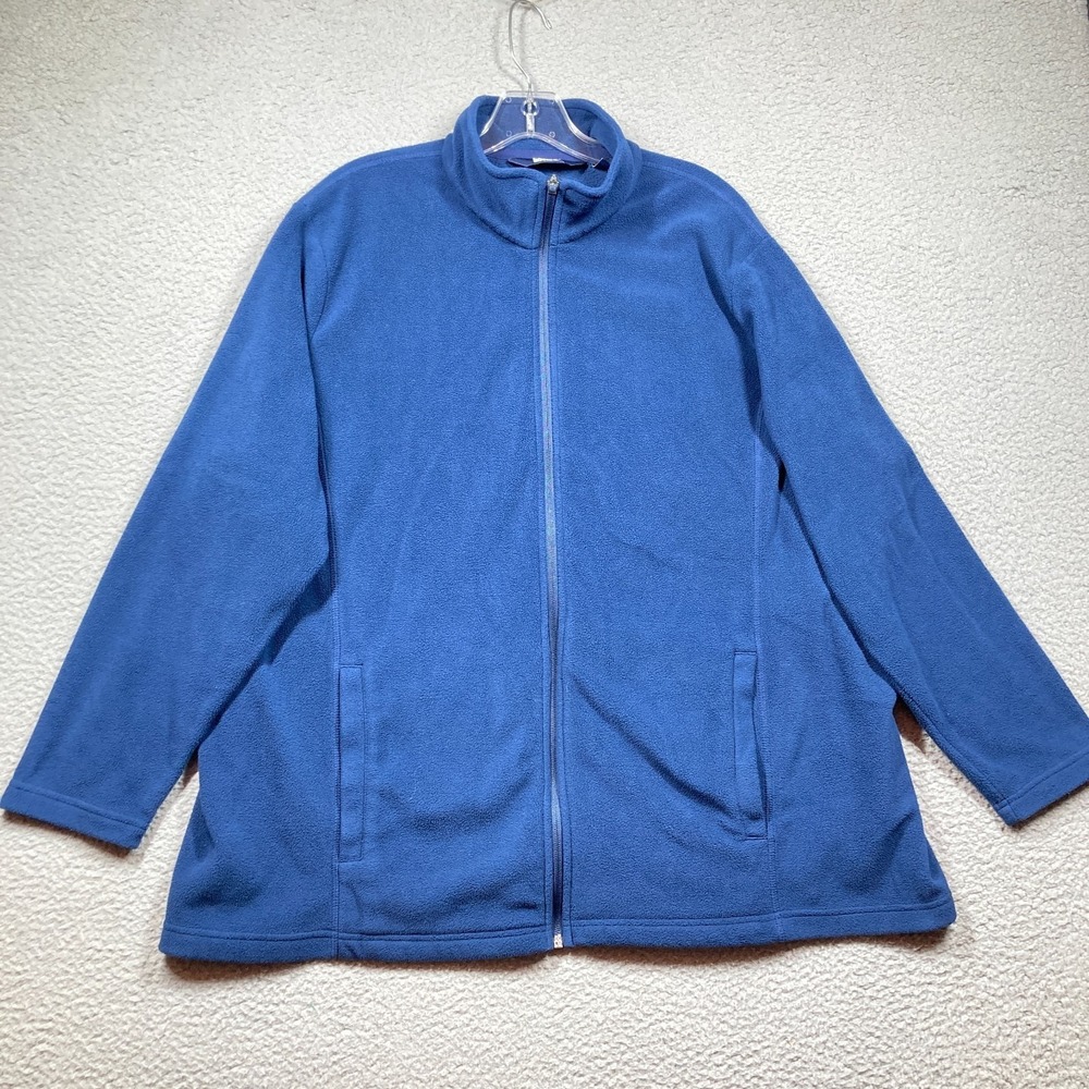 Lands' End Full Zip Fleece Sweater Womens 2X Blue Long Sleeve Mock Neck Casual